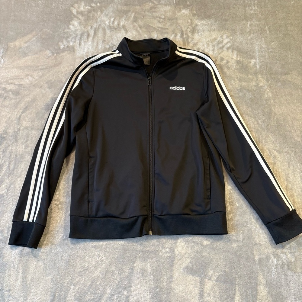 Adidas Athleisure Athletic Track 3-Stripe Black Zip-up Jacket Wmn’s Sz L